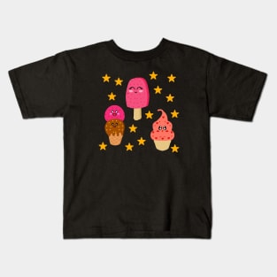 Cute Pretty Ice Cream Combo With Stars Kids T-Shirt